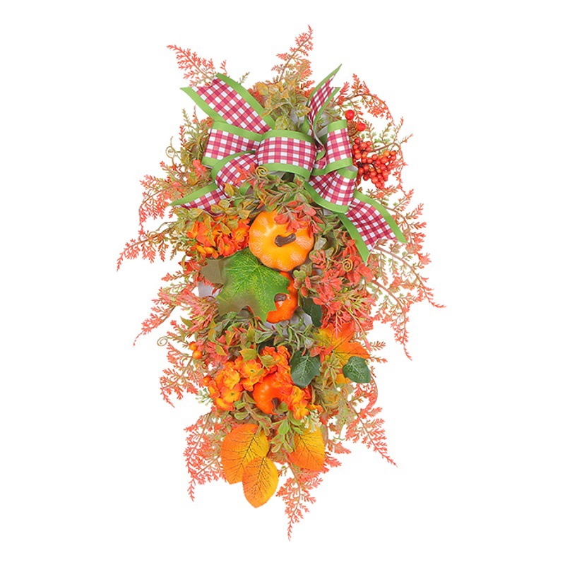 Cross-Border New Christmas Wreath Autumn Thanksgiving Garland Pumpkin Bow Simulated Garland Door Hanging Decoration New Style