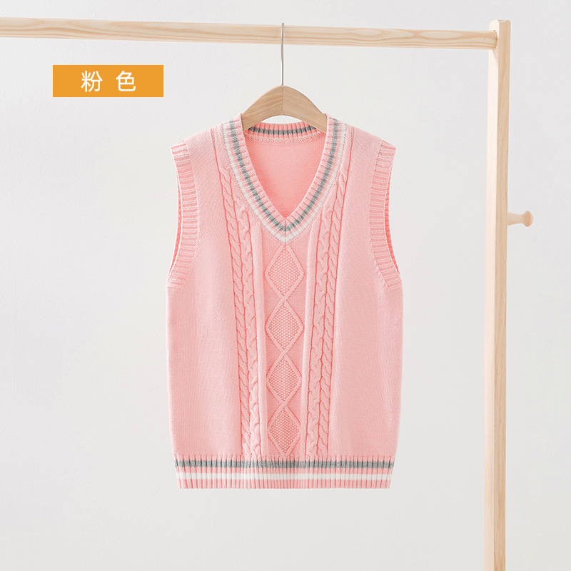 Picture of 2023 Spring and Autumn Children's Sweater Cotton Vest British Academy Style School Uniform Student Boys and Girls Knitted Vest Class Clothes