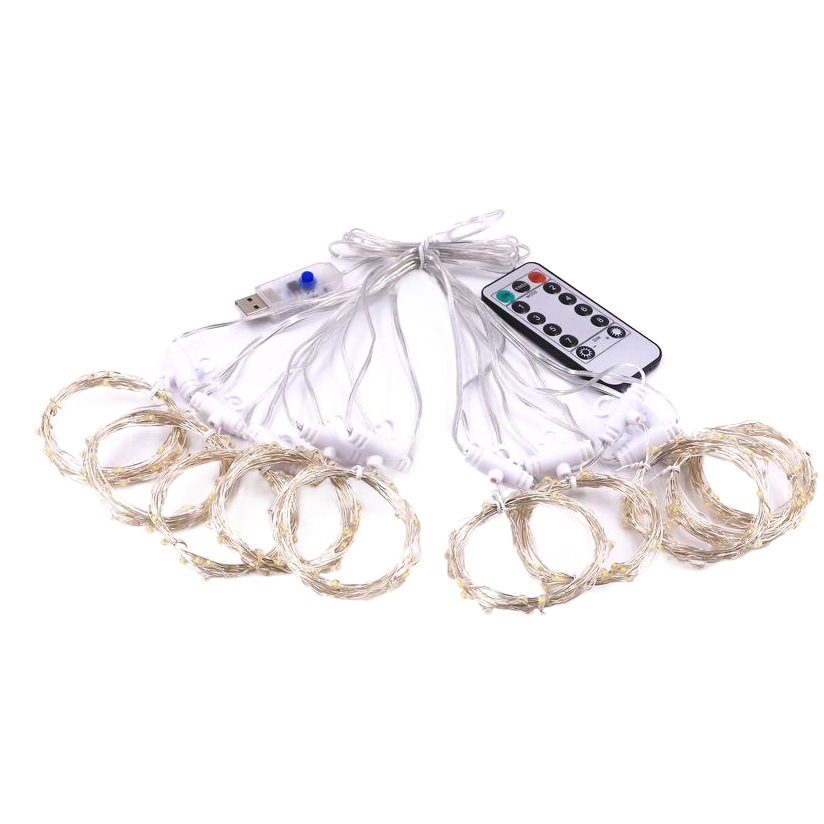Indoor and outdoor hook led string light 3*3M background wall Christmas decoration curtain light USB eight functions copper wire colored light