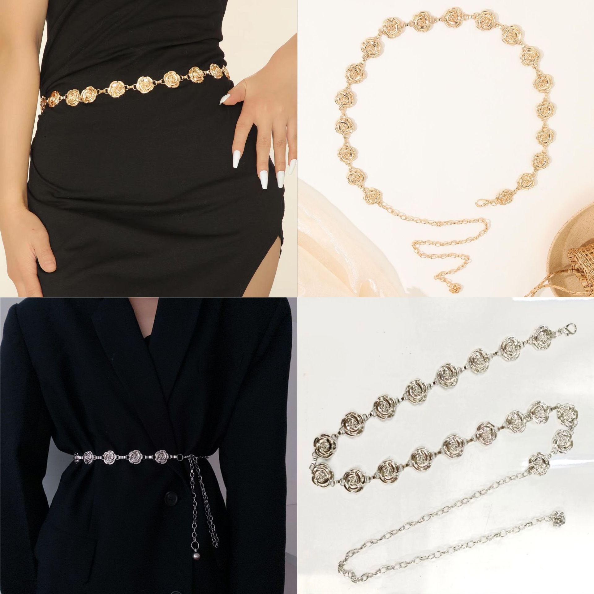 Rose metal waist chain two-color accessories women's personality simple atmosphere matching dress suit jeans slim