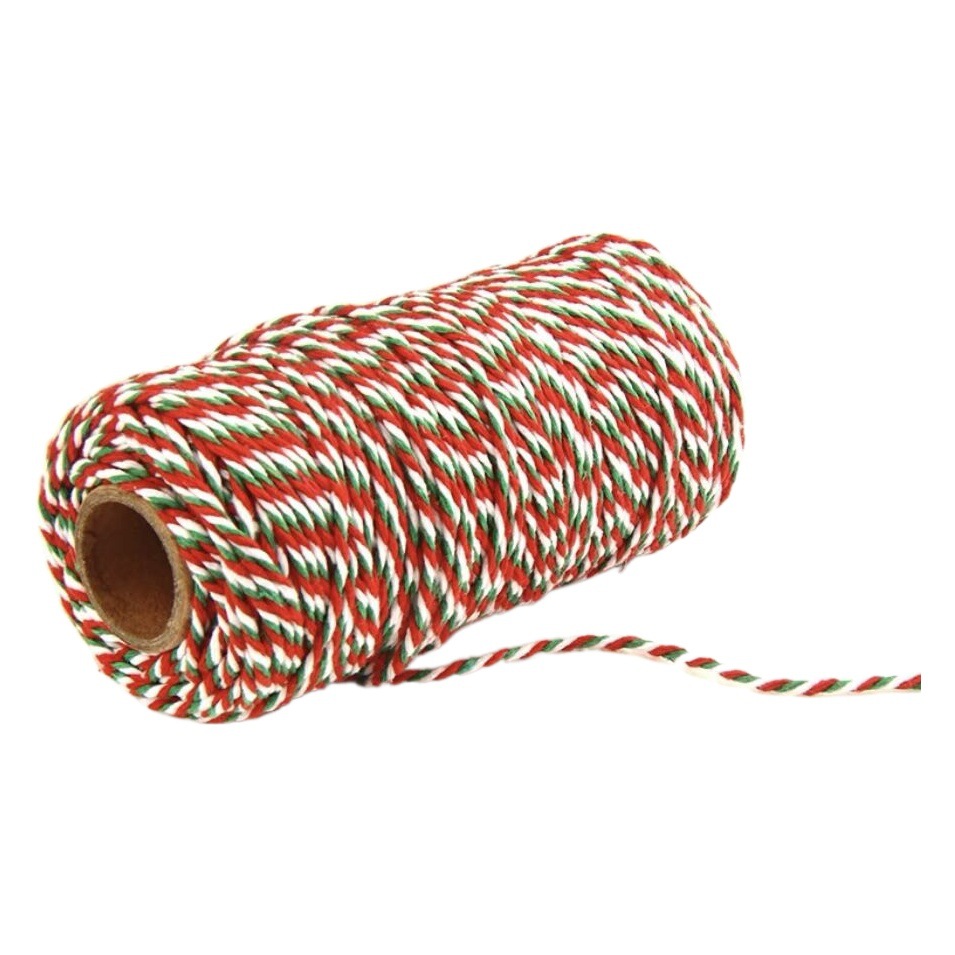 Christmas red green white blue cotton bouquet gift baking dress tied rope two-color ribbon DIY gift packaging