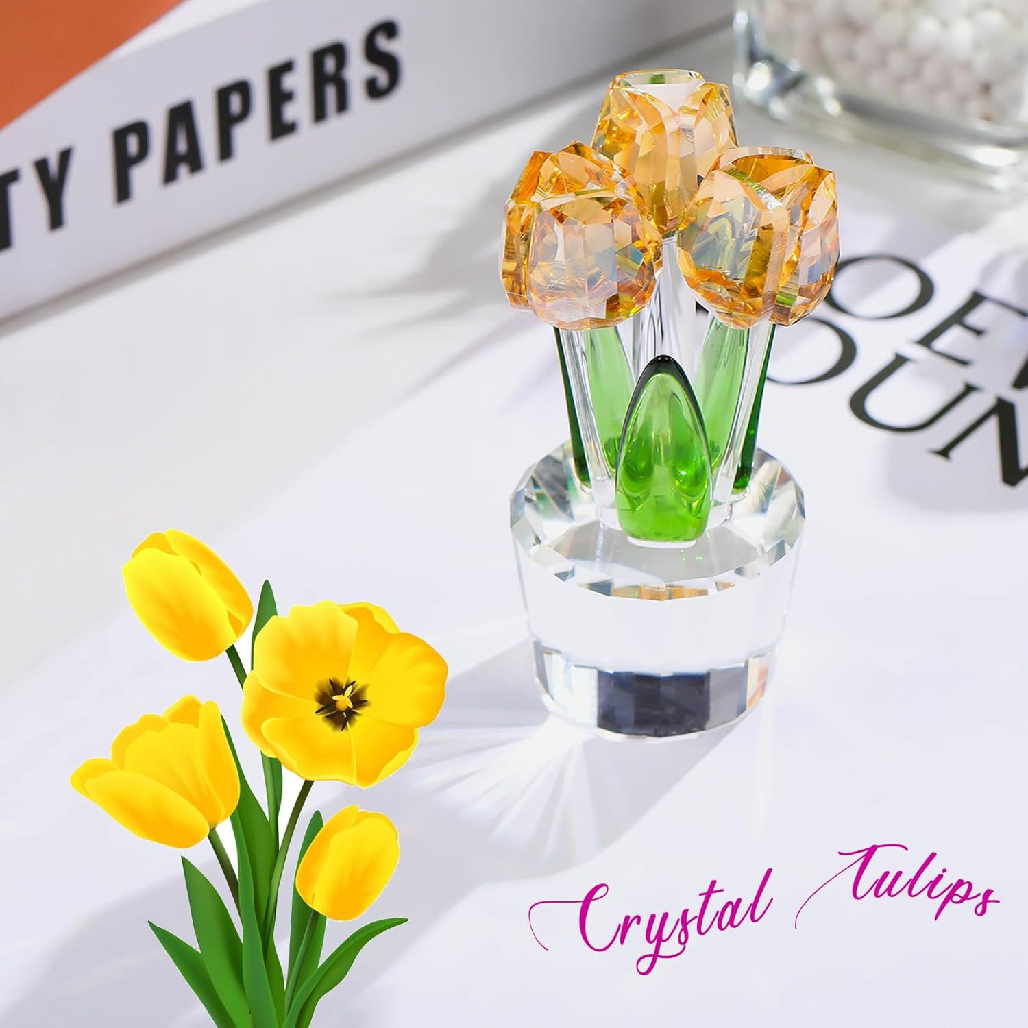 Picture of Cross-Border Best-Selling Tulip Crystal Crafts Ornaments Manufacturers Wholesale Home Living Room Desktop Flower Decoration