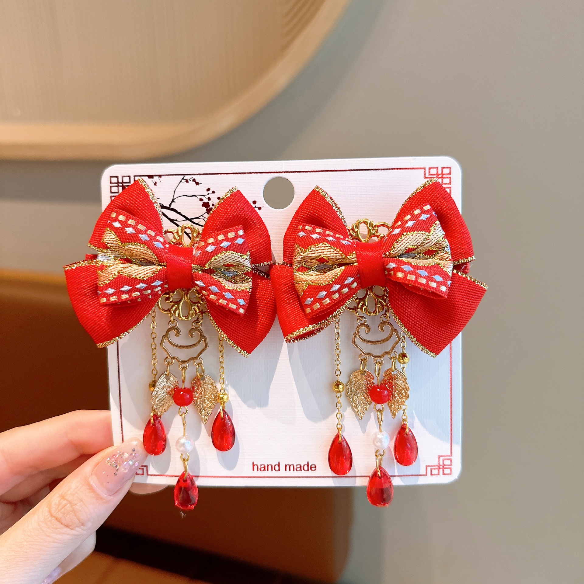 Picture of New Year Hanfu Hairpin Little Girl Happy New Year Plush Hairpin Girl Bow Hair Accessories Baby Antique Headwear