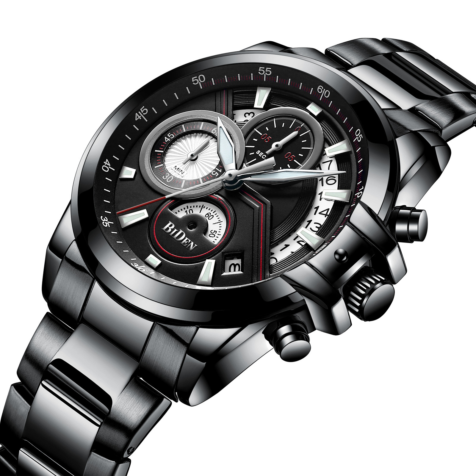 biden men's watch sports leisure fashion trend stainless steel men's multi-functional waterproof quartz watch