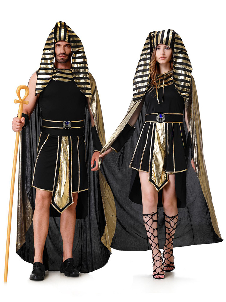 Halloween Adult Egyptian Costume Cos Pharaoh Queen Costume for Men and Women Ancient Greek Roman King Back Performance Suit