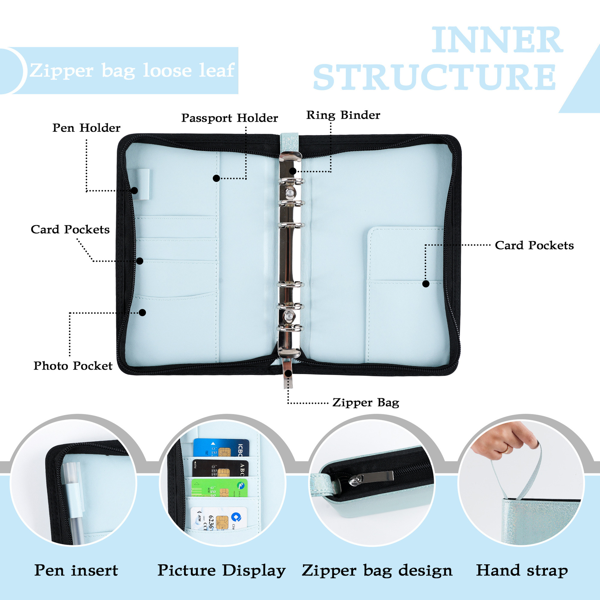 Picture of Cross-Border Supply of Large-Capacity Budget Envelopes, Fashionable Multi-Functional Pu Zipper Satchel Zipper Bags, Cash Budget Wallets