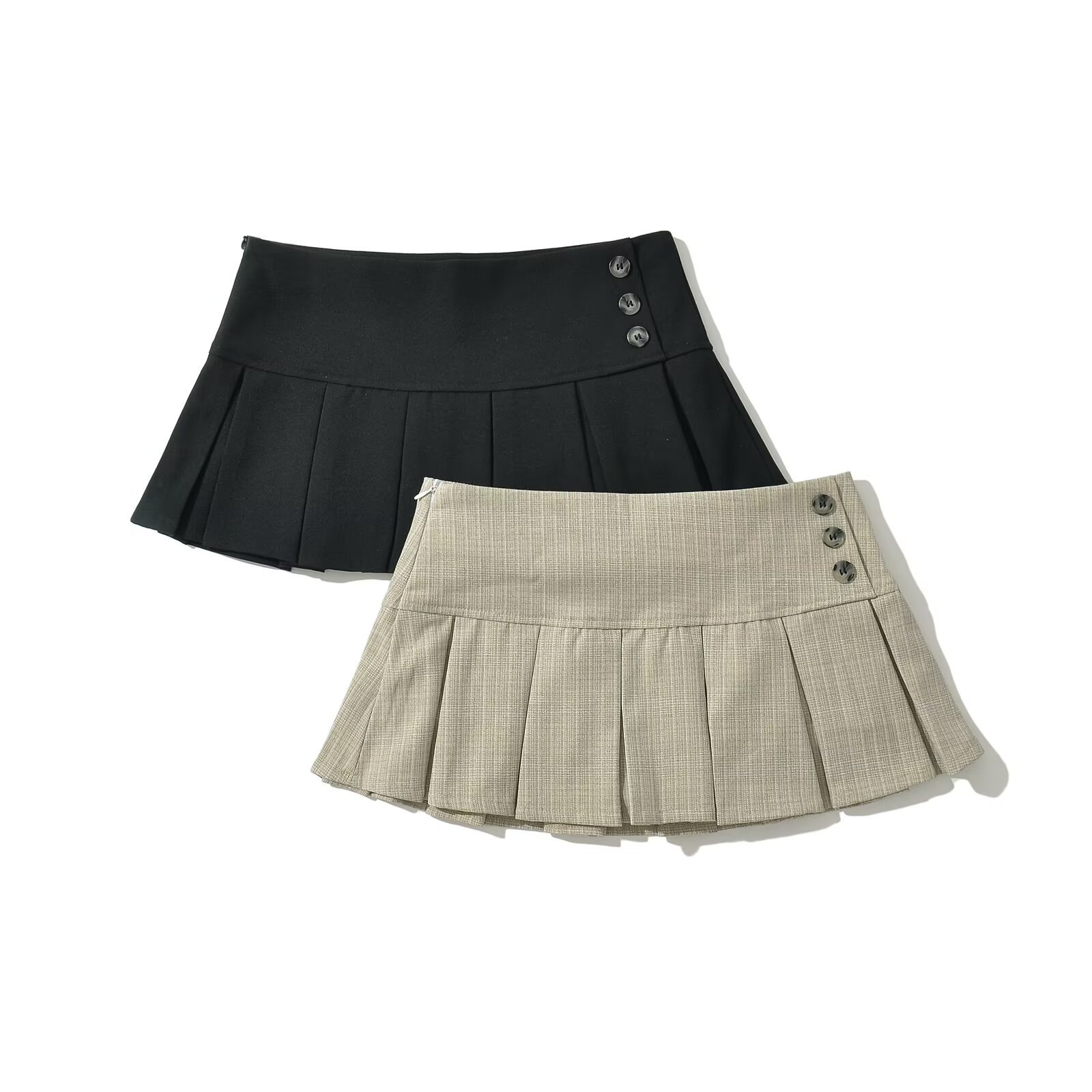 European and American 2024 New Summer Style American Hottie Retro Pleated Skirt Pure Color Button Anti-Exposure Skirt