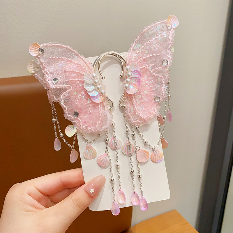 Picture of Children's Mermaid Tassel Earrings Girls Super Fairy Butterfly Shell Earrings Little Girl Princess Elf Earrings Accessories