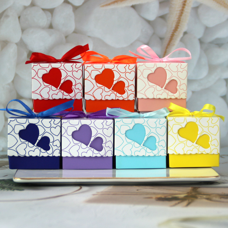 Cross-border new wedding double heart hollow candy box peach heart candy carton baby one-year-old packaging gift box wholesale