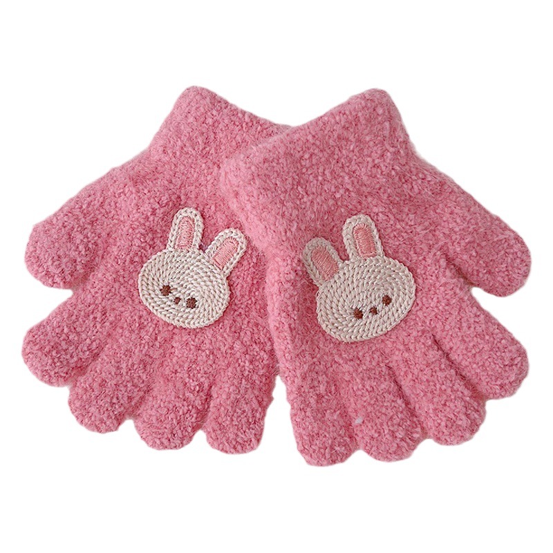 Korean cartoon children's warm gloves winter cold-proof granular velvet cute boys and girls knitted five fingers 1-3