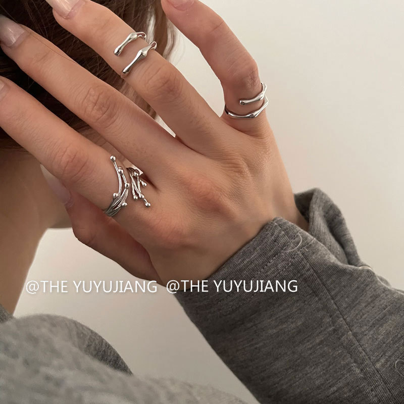 Personalized Fireworks Ring Women's Fashion Design Sparkle S925 Silver Open Ring All-match Hip-hop Creative Finger Ring