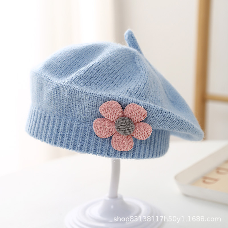 Picture of Baby hat autumn and winter baby girls' cute flower beret children's wool hat girls' knitted painter hat fashion