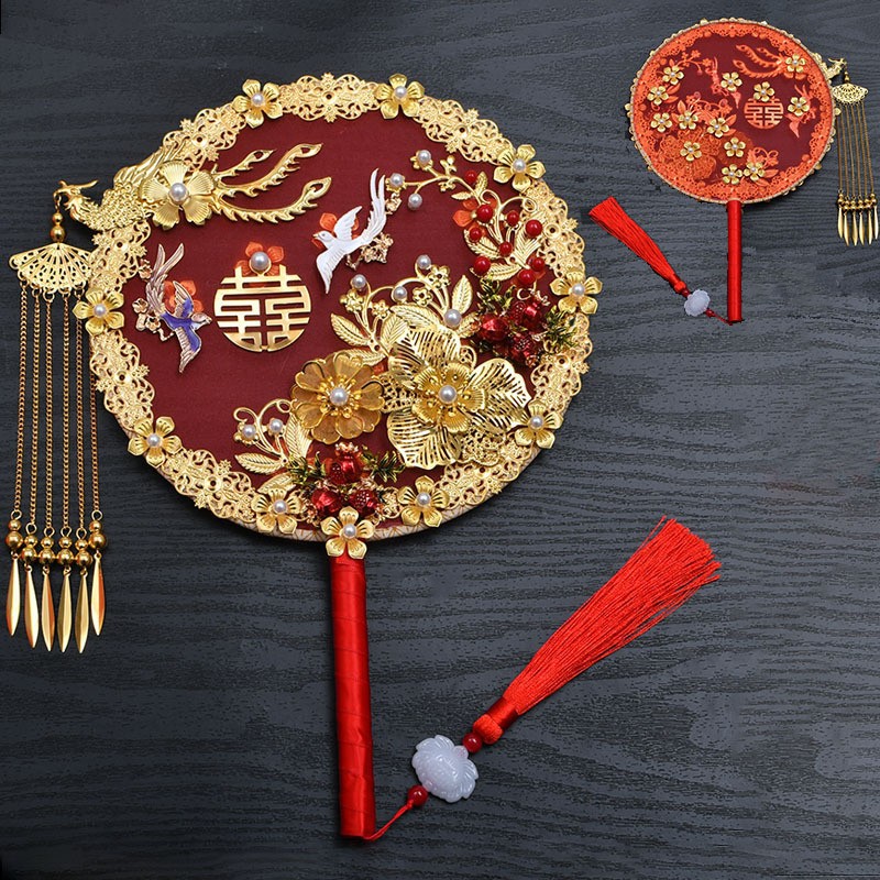 Wedding Fan, Bride's Round Fan, Wedding Fan, Chinese Xiuhe Clothing Round Fan, Dragon and Phoenix Gown Accessories, Wedding Supplies