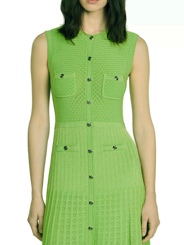 In-Stock Cross-Border New French-Style Sleeveless Knit Dress, Single-Breasted, Fashionable, Elegant, Slimming, Slit Long Dress for Women