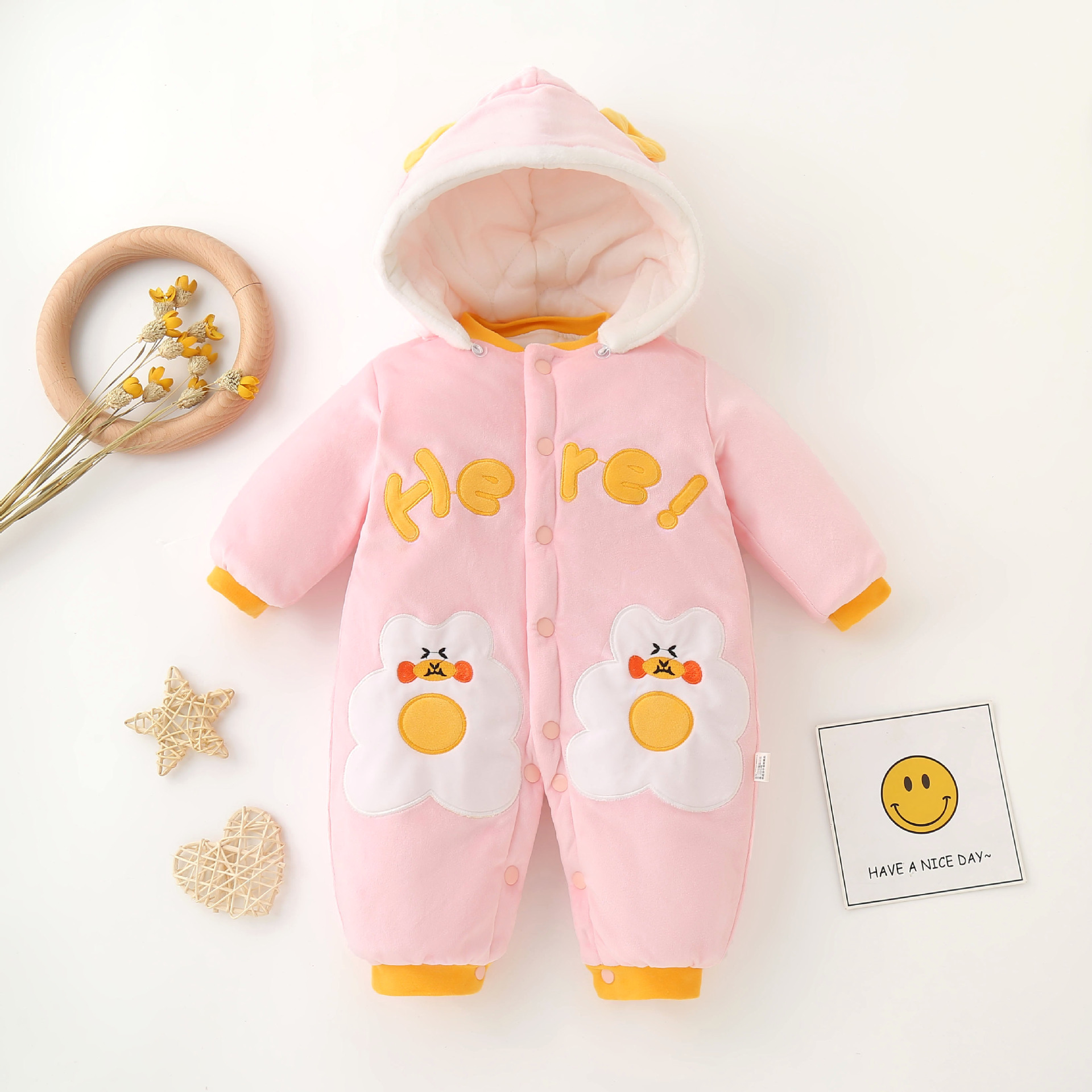 Picture of Baby Jumpsuit quilted super cute romper newborn cute cartoon clothes hooded baby romper