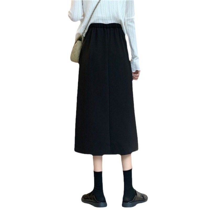 Autumn 2022 New plus size chubby girl High Waist Skirt Mid-length Hip Covering Slim A- line Skirt Black Hip Skirt