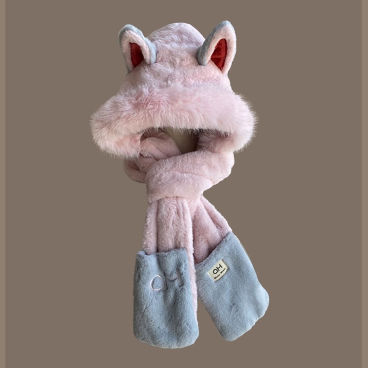 Picture of Winter plush hat scarf gloves one female rabbit autumn and winter three-piece cute thick scarf warm windproof