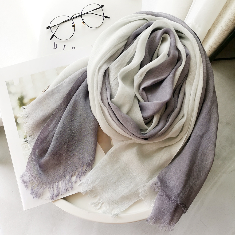 Picture of Foreign Trade Cotton Linen Scarf Scarf Women's Autumn and Winter Gradient Color-matching Japanese and Korean Lady Mori Girl Style Slub Yarn Shawl