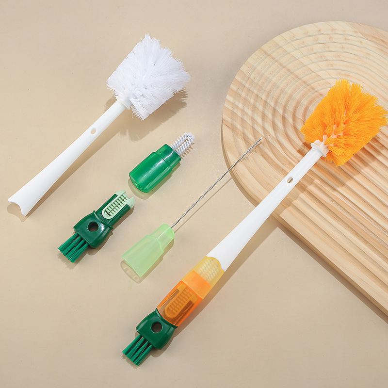 New Upgraded 5-in -1 Cup Brush Long Handle Carrot Cup Brush Milk Bottle Brush Cup Cover Groove Cleaning Brush Suction Tube Brush