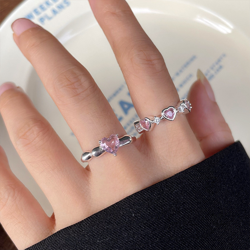 Lan zhi light luxury high-end sense pink zircon niche jewelry personality temperament 925 silver non-fading ring women's wholesale