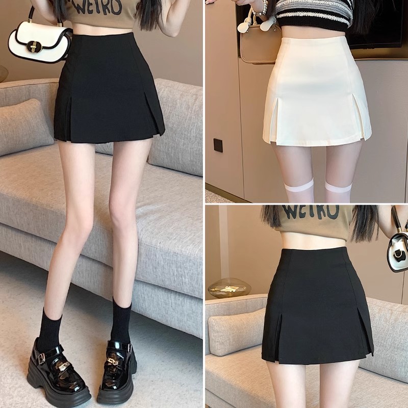 Black Split Skirt Spring New Women's 2024 Suit Skirt A- line Skirt High Waist Hip Skirt Pants Skirt Summer