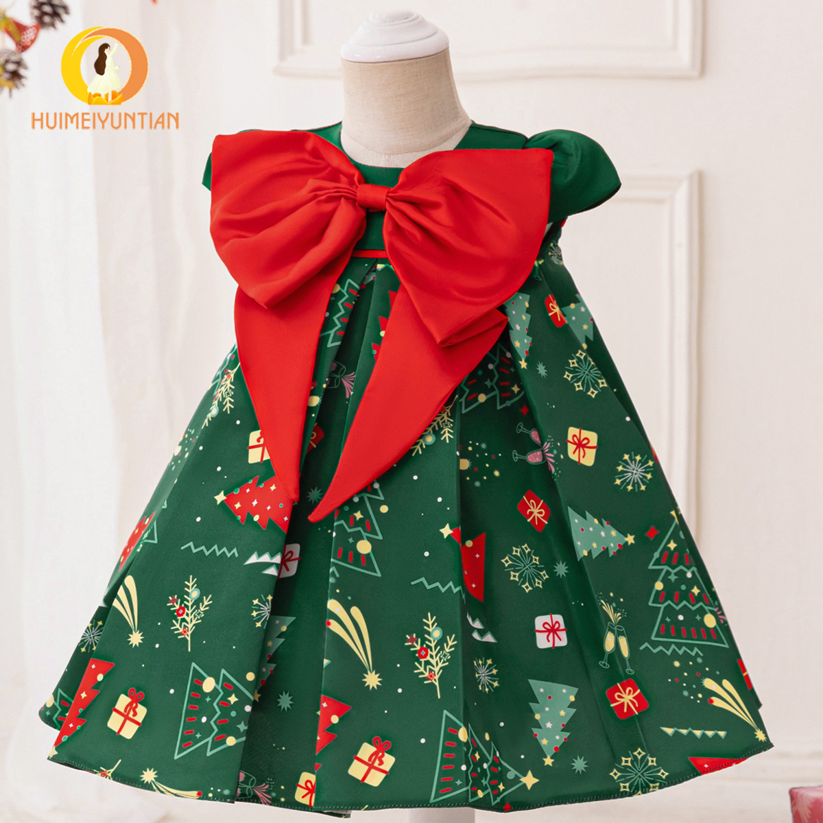 Wholesale European and American New Christmas Printed Girls' Skirts Tutu Skirts Big Bow Performance Girls' Dresses Princess Skirts