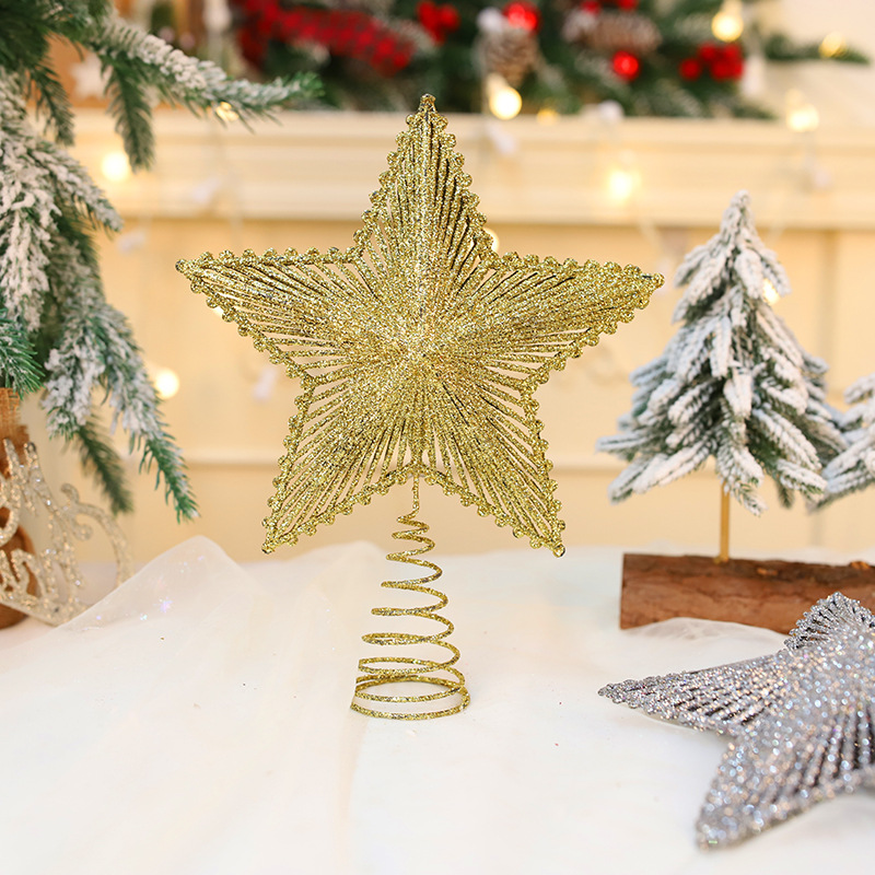 Cross-border new Christmas tree top star Christmas tree decoration five-pointed star plastic pink star holiday atmosphere layout