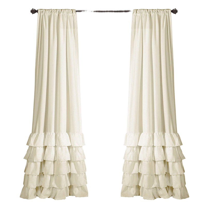 Amazon Nordic Simple INS Style curtain Solid Color Ruffled curtain Finished Semi-Shading Princess Style curtain