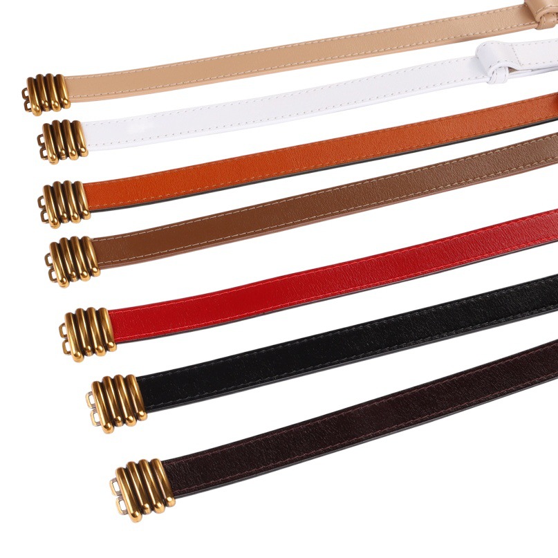 Adjustable cowhide belt Women's fashionable all-match suit dress belt Women's decorative waist-tight Buckle Small Belt