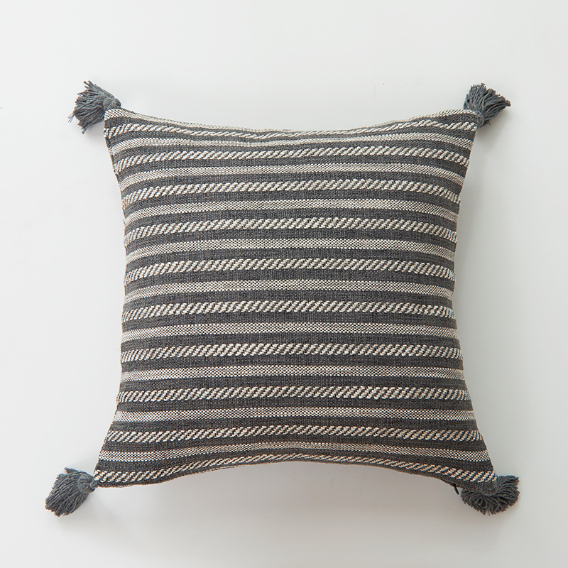 Picture of Xu Ai Thickened Cotton and Linen Texture Striped Plaid Multicolor Tassel Fashion Sofa Cushion Cover Factory in stock