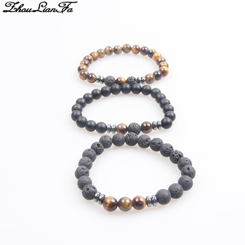 Picture of Zhou Lianfa Tiger Eye Bracelet Men's 8MM Beads suit Elastic Adjustable Black Crystal Beads Suitable for Ladies Ceremony