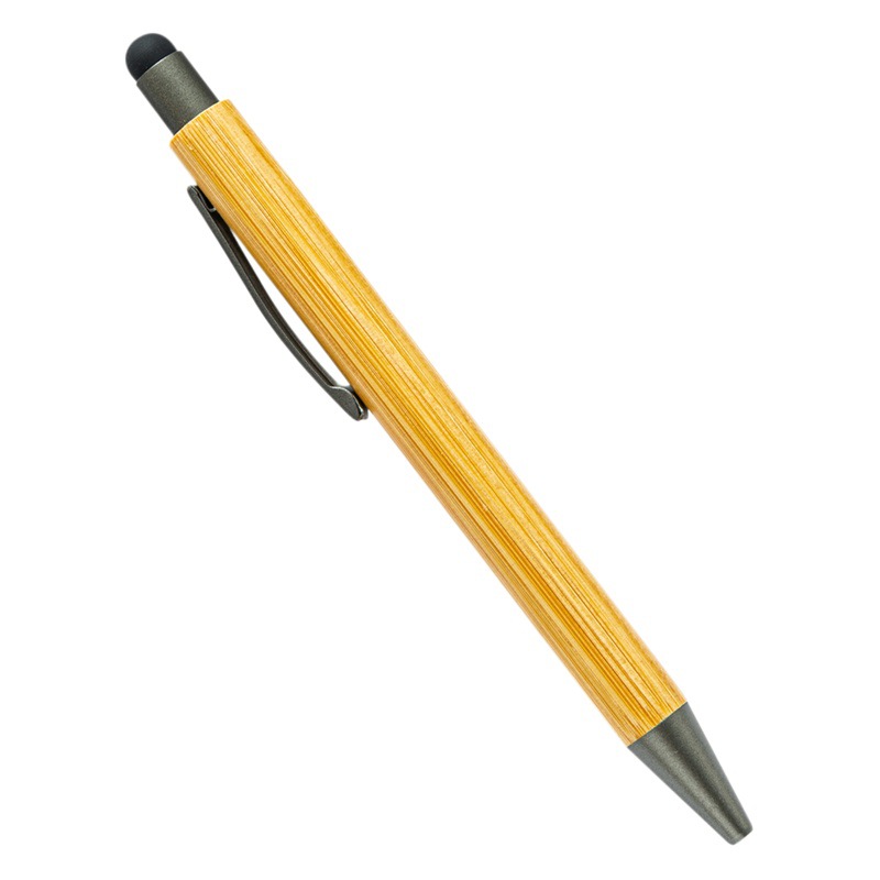 Touch screen push bamboo pen wholesale bamboo material advertising ballpoint pen printable logo gift bamboo ballpoint pen