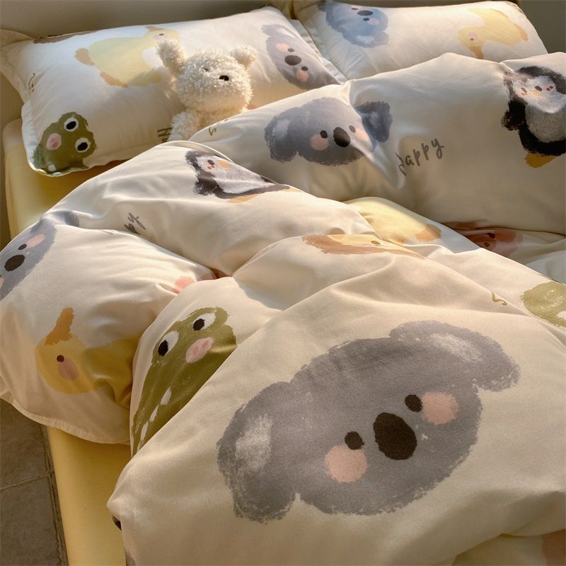 Picture of Washed Cotton Bed Sheet Four-Piece Set, Fresh Style Duvet Cover, Simple Ins Student Dormitory Three-Piece Duvet Cover Set