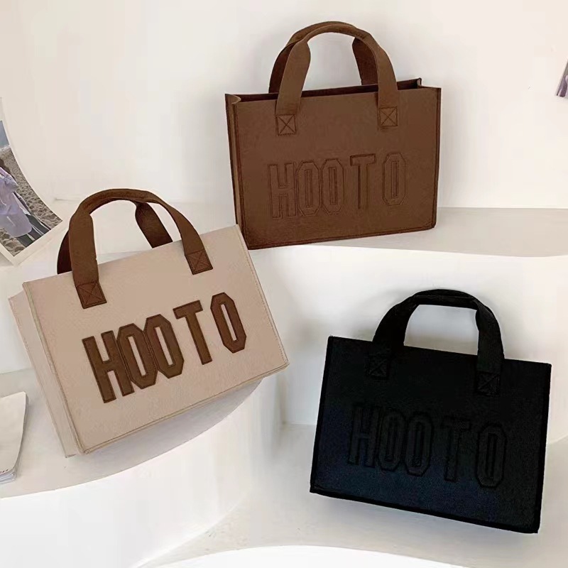 Retro commuter felt tote bag simple letters fashion felt bag small red book New ins Korean style women's bag