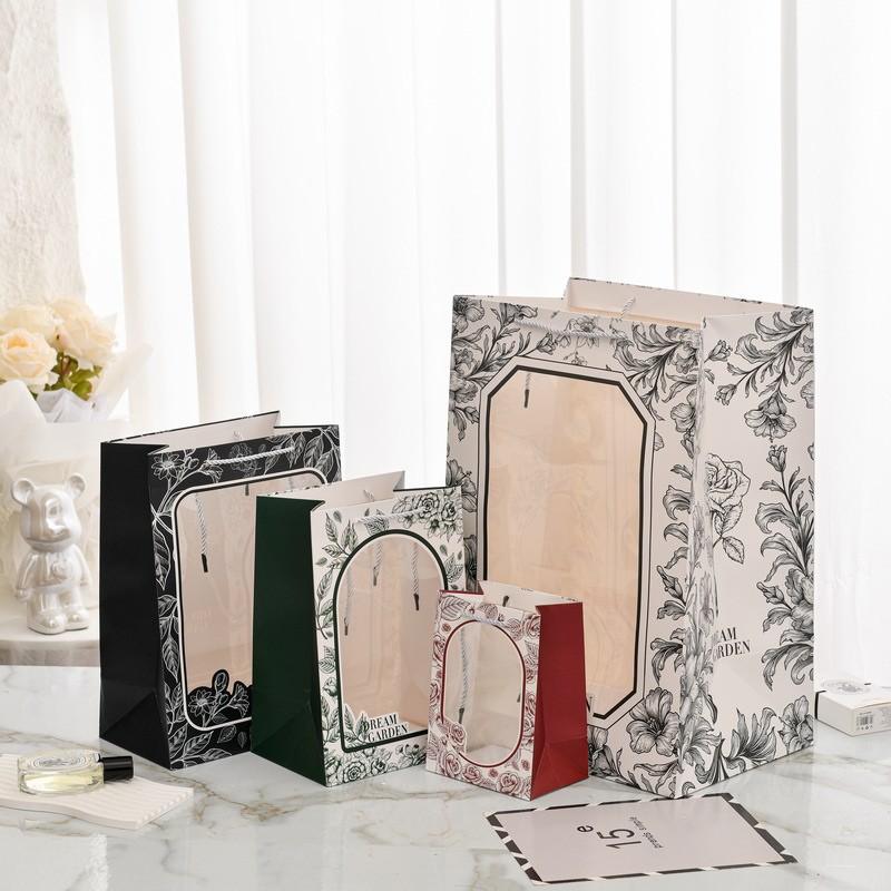 large size transparent window handbag flower packaging hand bag tanabata festival doll companion gift bag window gift bag