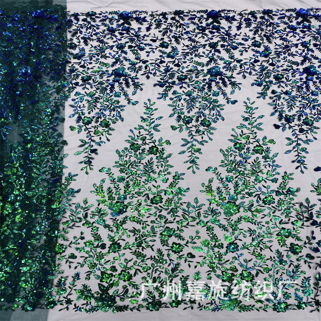2025 French Net Colorful Sequin Lace Fabric Tulle Embroidery Nigerian Women's Wedding Dress Fabric