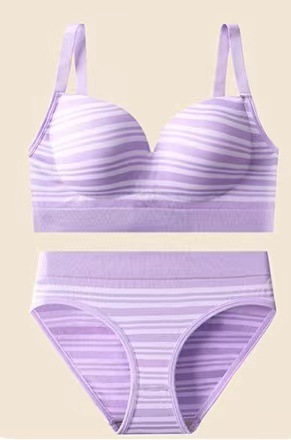 Picture of New French striped sexy back suit bra briefs comfortable wireless back breasted chest wrap for women