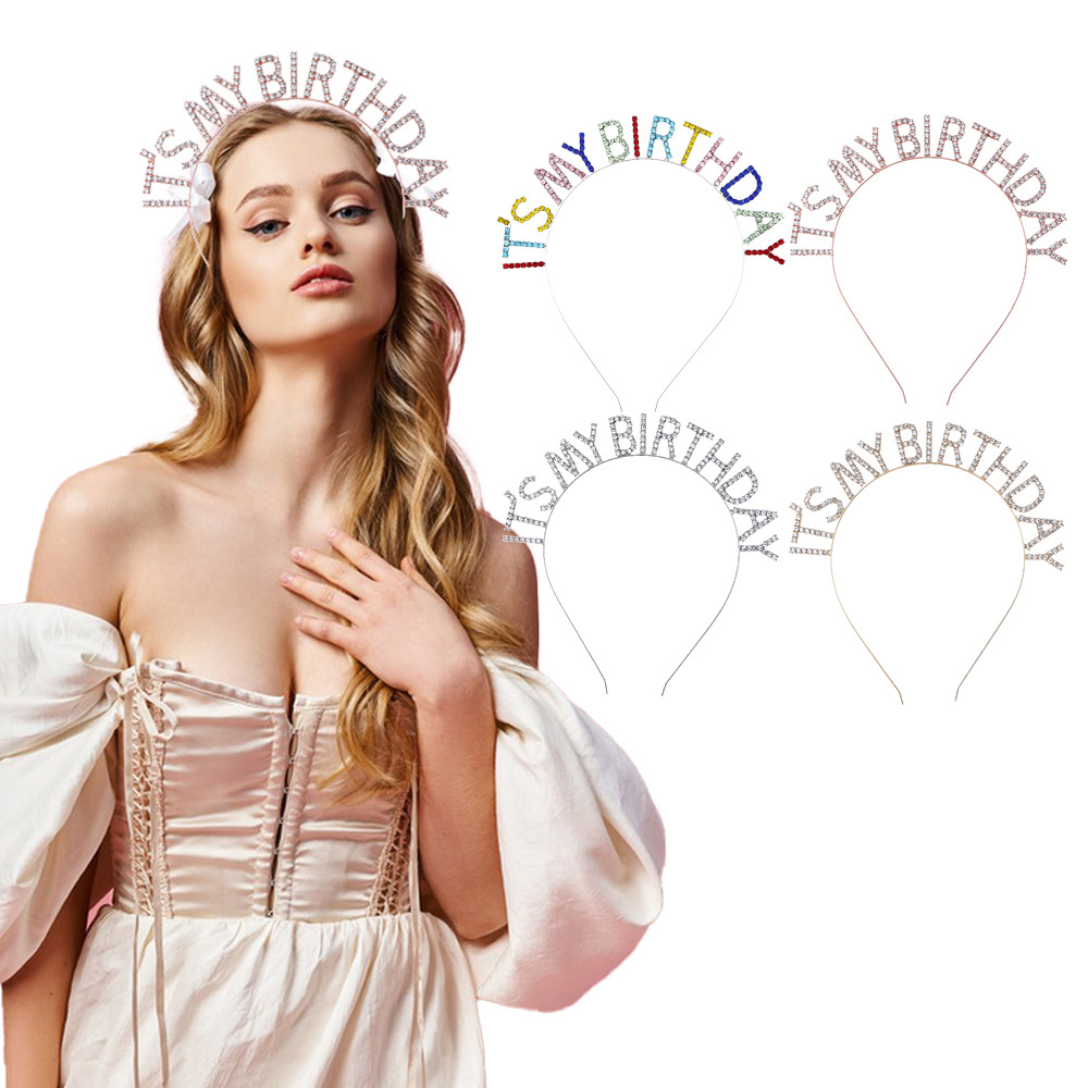 Cross-border European and American zinc alloy crown headdress It's my BIRTHDAY birthday princess party hairband manufacturers
