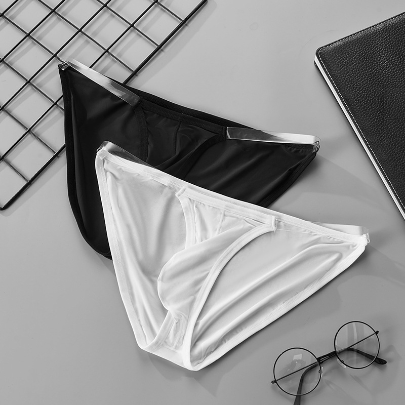 Men's European and American Transparent Thin Ice Silk Underwear Summer Single-Layer U-Convex Low-Waist Breathable Sports Sexy Briefs