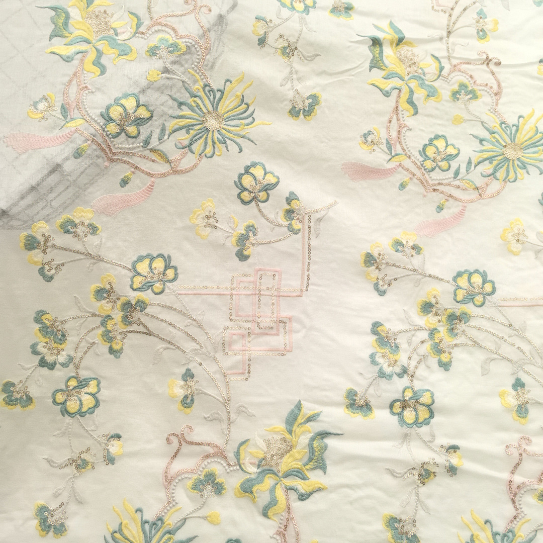 New Chinese Style dress Heavy Industry Multicolor Embroidered Fabric Golden Sequins Lace Embroidered Fabric Hanfu Garment Fabric