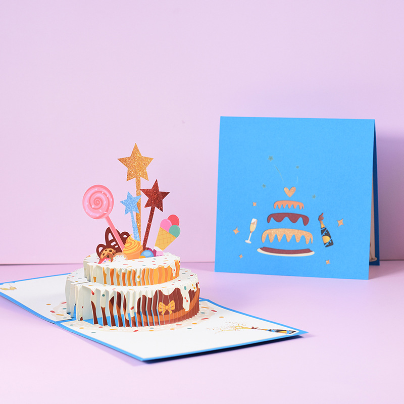 Creative wedding employee anniversary greeting card 3D three-dimensional birthday card handmade paper carving star cake card