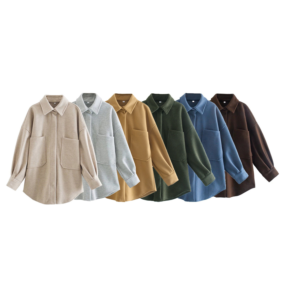29XJ-9224 European and American women's clothing wholesale 2021 spring new casual lapel solid color simple large pocket coat