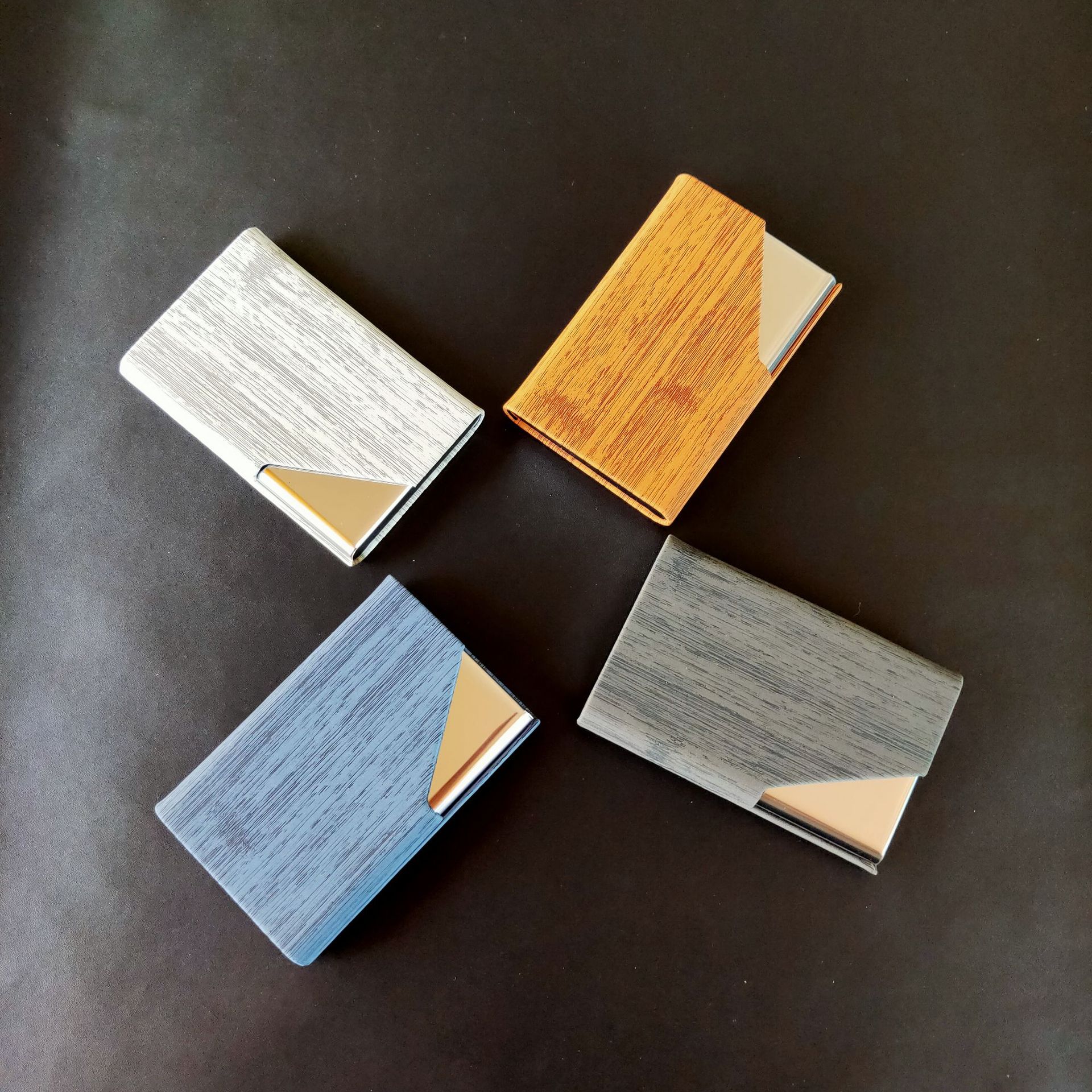 Fashion wood grain business card case PU stainless steel business card holder men and women business card holder manufacturers supply