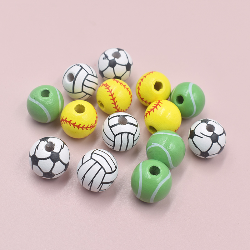 2024 New DIY Accessories Basketball Series Printed Wooden Beads Creative Colorful Wooden Beads X20