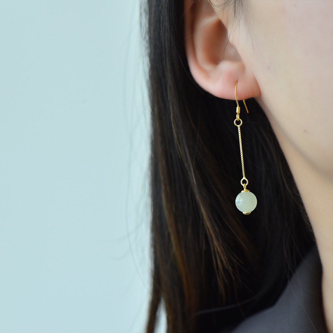 Picture of With Certificate 8mm Antique Hetian Jade Beads Earrings with Cheongsam Hanfu Distinctive Jade Earrings Natural Jade Earrings