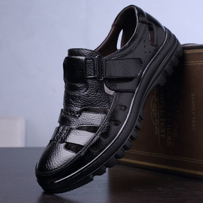 Genuine Leather Men's Shoes Special Clearance Leather Shoes Summer Fashion All-match Hollow-out Dad Sandals Breathable Leather Sandals
