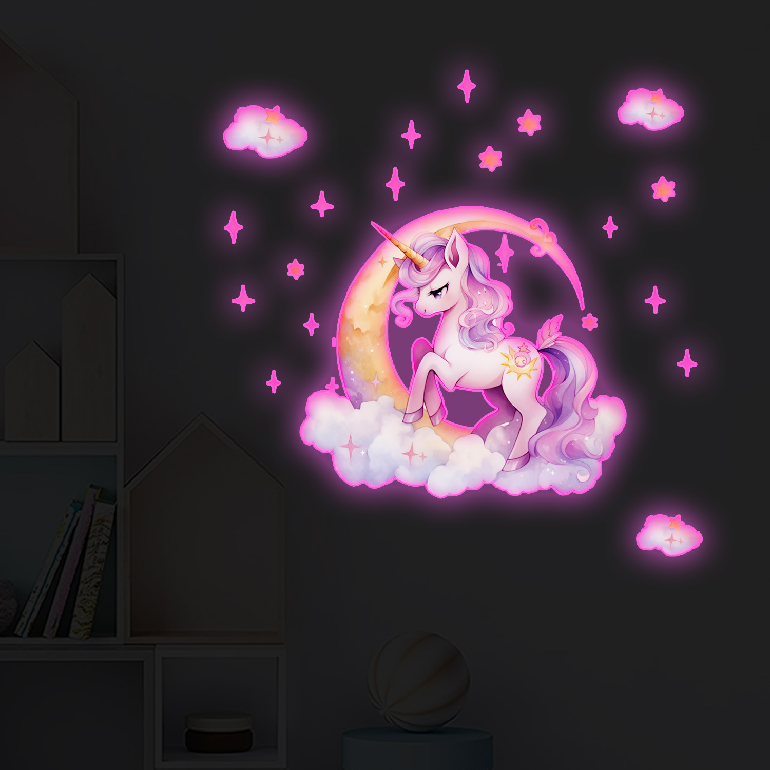 Cross-border Amazon Foreign Trade Luminous Pink Unicorn Clouds Stars Stickers Arrangement Family Room Living Room Stickers