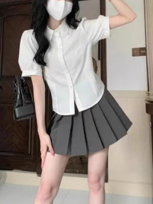 Korean Drama Academy Style Vest Set Women's Hong Kong-style British Style Vest Shirt Pleated Skirt Slim-reducing Age-reducing Four-piece Set for Summer