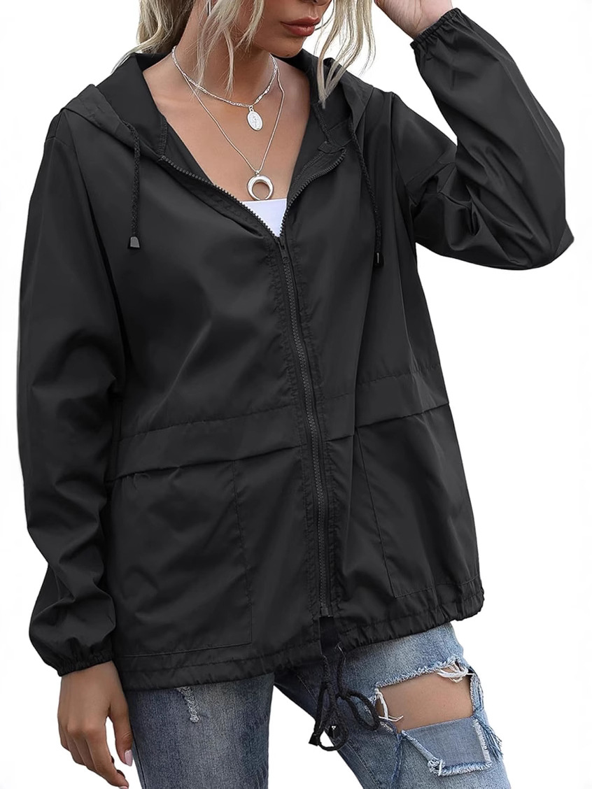 Picture of Windproof and Waterproof Amazon Wish Cross-Border Women's Zipper Hoodie Lightweight Outdoor Hiking Rainoutwear Jacket
