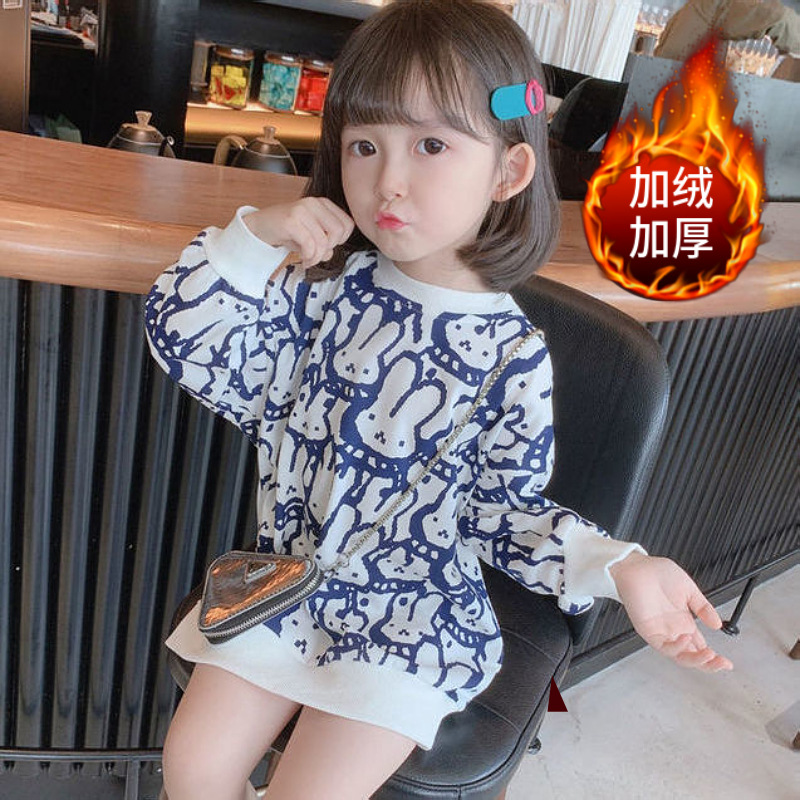 [Good Quality] Baby Girl Dress Autumn and Winter New Velvet Thickeneded Sweatshirt Skirt Fashionable Trendy Top
